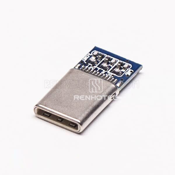 Type C Plug 180 Degree Blue PCB Mount Solder Type for Cable