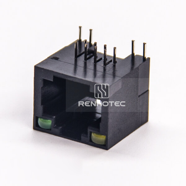 R45 with LED Black Plastic Shell Unshielded Right Angle Through Hole