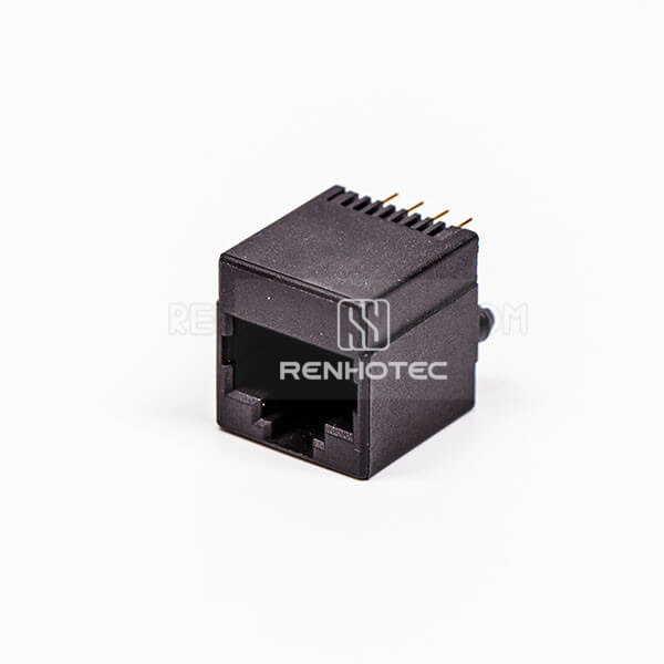 RJ45 Female 180 Degree Connector 1 Port 8P Black Gold Plated Unshield Without LED
