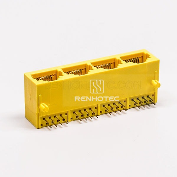 8P Female RJ45 Connectors Yellow 4 Port without LED and without Shield for PCB