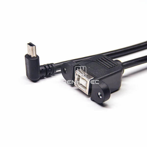 USB Mini B Male Up Angle to Type B Female 180 Degree