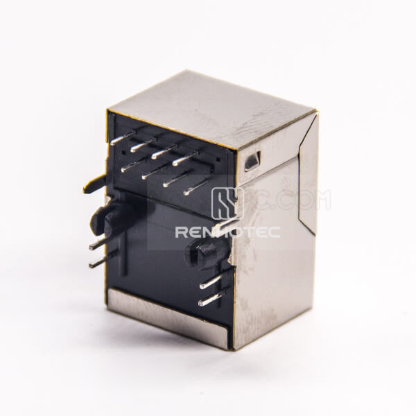 LED Connector RJ45 Shielded 8P8C Right Angle Through Hole for PCB Mount