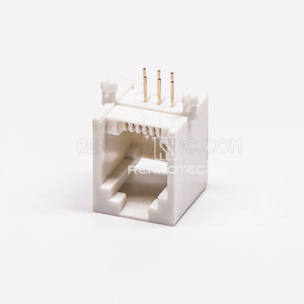 4P4C Female Modular Jack, White, Right Angle