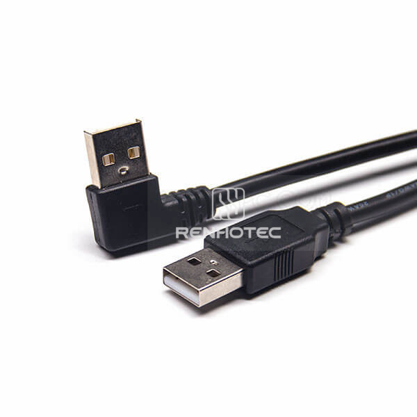 USB A Male Right Angle to Straight Male 2.0 USB Black Extension Cable