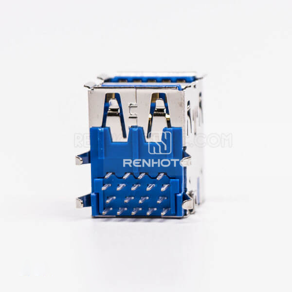 USB 3.0 Dual Port Type A Female Right Angle Through Hole