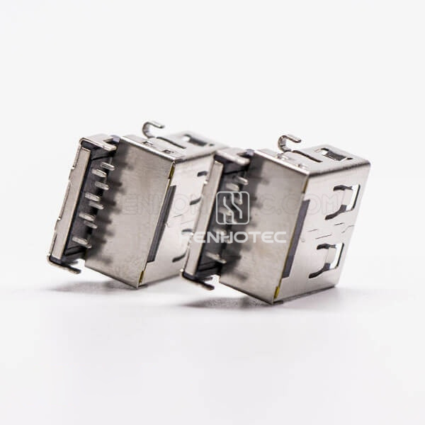 Offset Type USB 3.0 Female Right Angle Type A DIP for PCB Mount