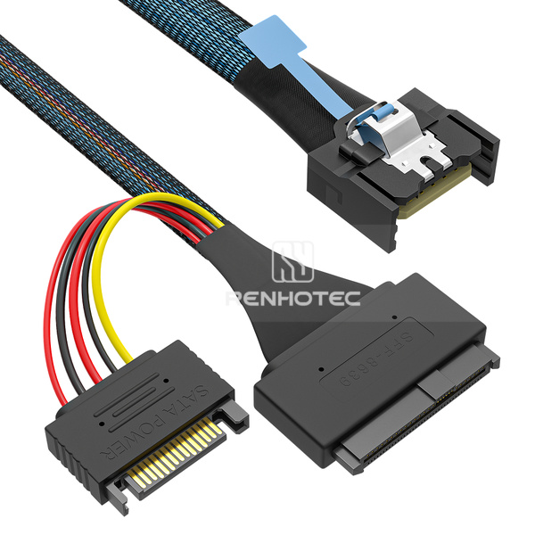 MCIO x4 to U.2 SFF-8639 Cable, 15-pin power