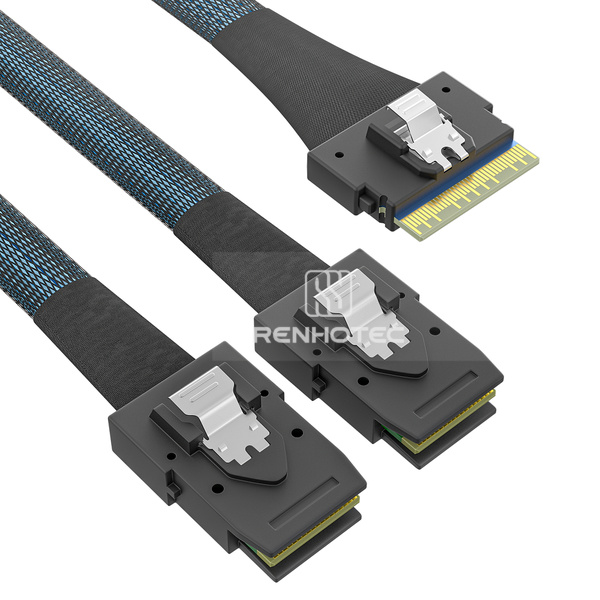 SlimSAS SFF-8654 8i to 2 x Mini-SAS SFF-8087 Breakout Cable