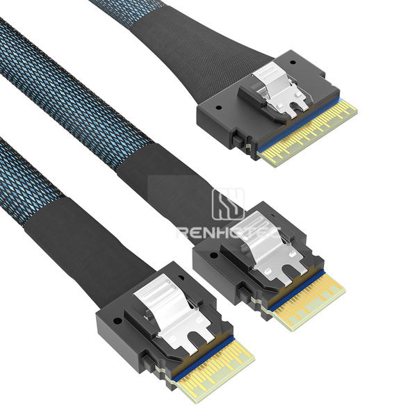 SlimSAS SFF-8654 8i to 2 x SFF-8654 4i Breakout Cable