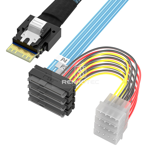 SlimSAS SFF-8654 4i to 4 x SAS SFF-8482 Breakout Cable, 4-pin power