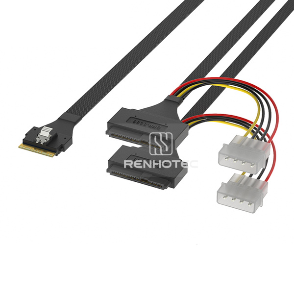 SlimSAS SFF-8654 8i to 2 x U.2 SFF-8639 Breakout Cable, 4-pin power