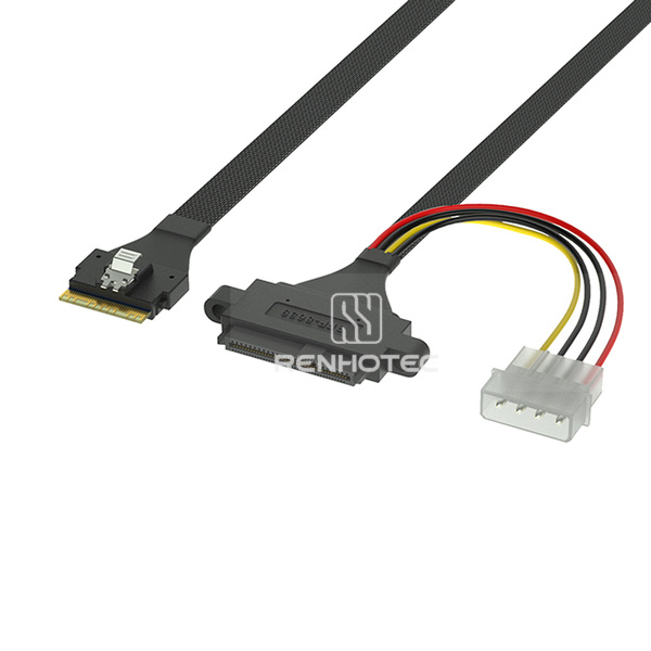 SlimSAS SFF-8654 8i to U.2 SFF-8639 Cable, 4-pin power, Mounting ears