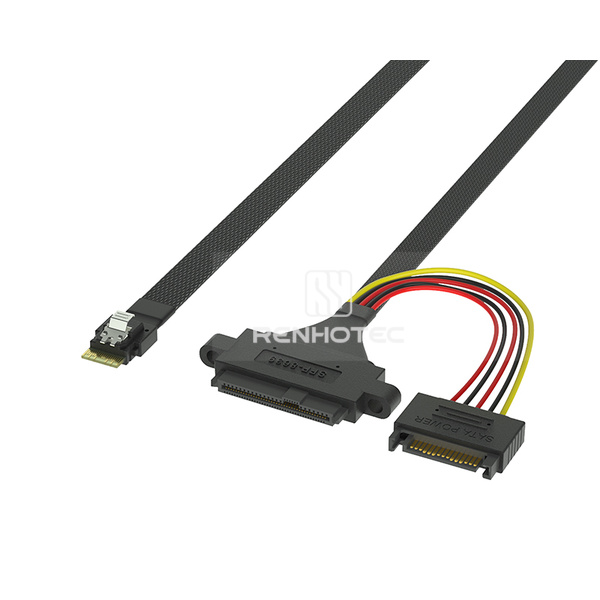SlimSAS SFF-8654 4i to U.2 SFF-8639 Cable, 15-pin power, Mounting ears