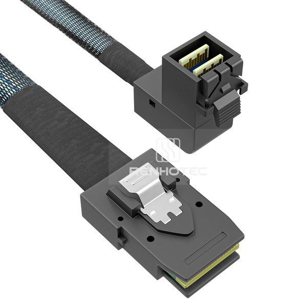 Mini-SAS HD SFF-8643 to SFF-8087 Cable, Angled Mini-SAS HD end
