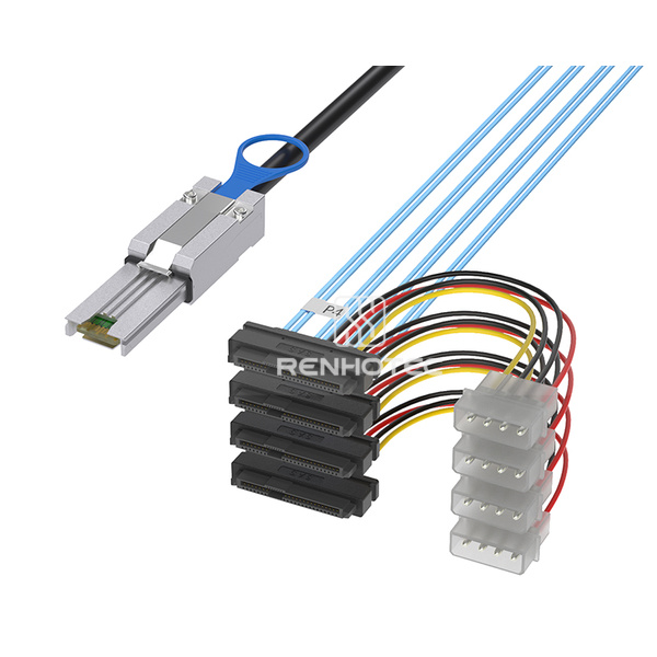 Mini-SAS SFF-8088 to 4 x SAS SFF-8482 Breakout Cable, 4-pin power