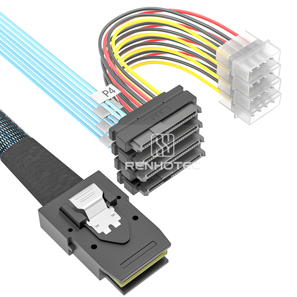 Mini-SAS SFF-8087 to 4 x SAS SFF-8482 Breakout Cable, Power leads
