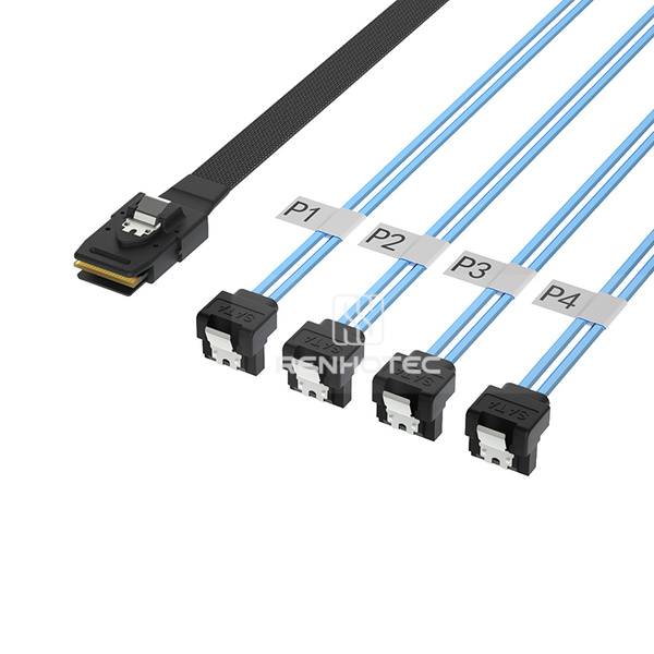 Mini-SAS SFF-8087 to 4 x SATA Breakout Cable, Straight to right angle