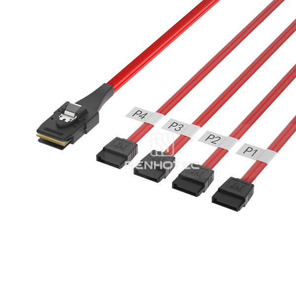 Mini-SAS SFF-8087 to 4 x SATA 7-pin Breakout Cable, Red