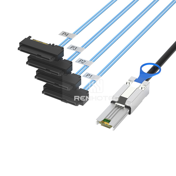 Mini-SAS SFF-8088 to 4 x SAS SFF-8482 Breakout Cable, Power leads