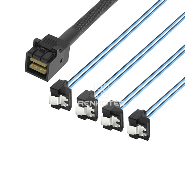 Mini-SAS HD SFF-8643 to 4 x SATA Breakout Cable, Right angle