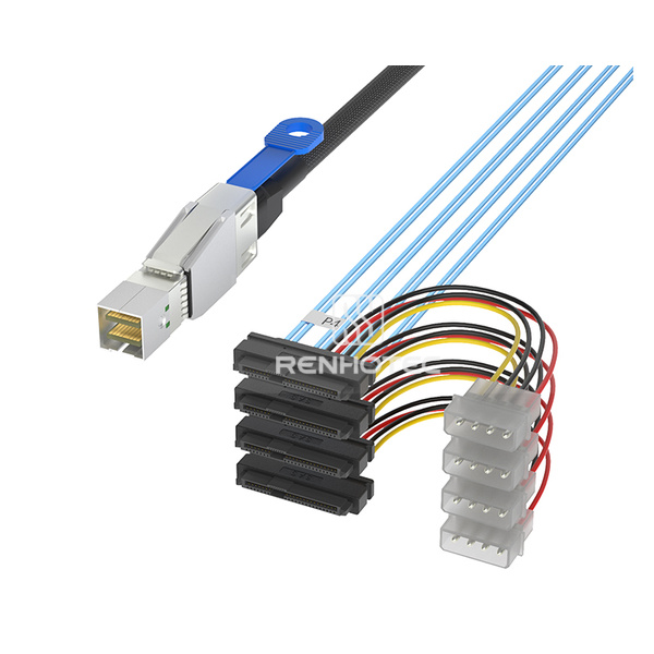Mini-SAS HD SFF-8644 to 4 x SAS SFF-8482 Breakout Cable, Power leads