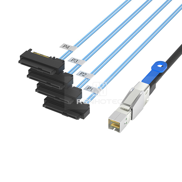 Mini-SAS HD SFF-8644 to 4 x SAS SFF-8482 Breakout Cable, 15-pin power