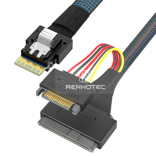 SlimSAS SFF-8654 4i to U.2 SFF-8639 Cable, 15-pin power