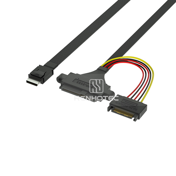 OCuLink SFF-8611 4i to U.2 SFF-8639 Cable, 15-pin power, Mounting ears