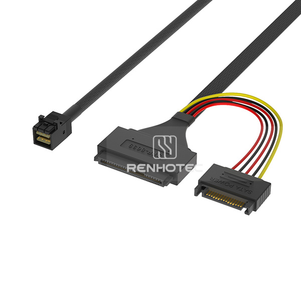 Mini-SAS HD SFF-8643 to U.2 SFF-8639 Cable, 15-pin power, Mounting ears